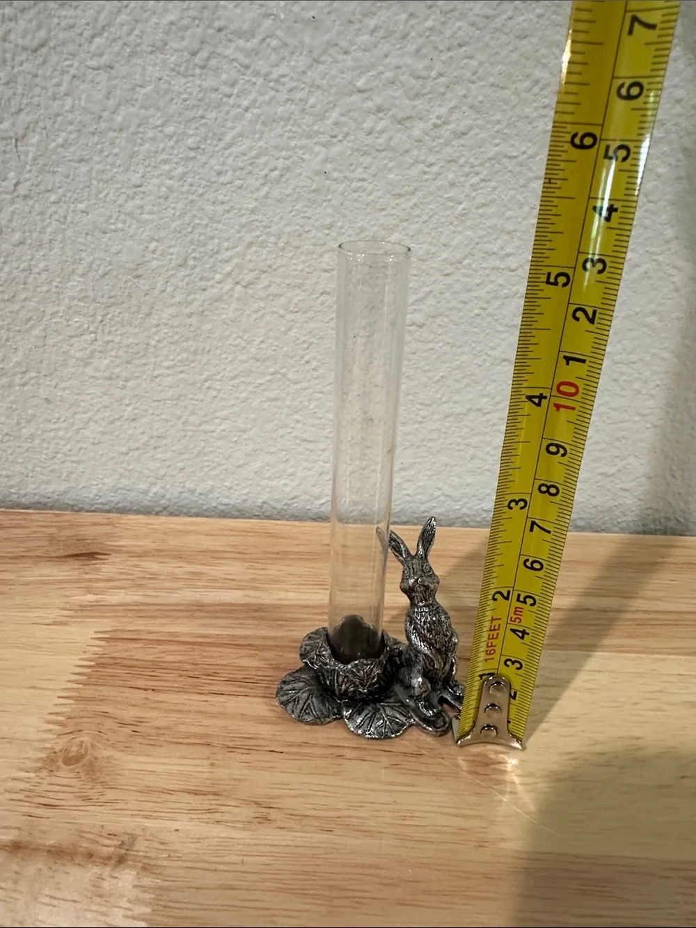 Vintage Metzke Pewter Bunny Rabbit Bud Vase | Cottagecore Glass Tube Vase